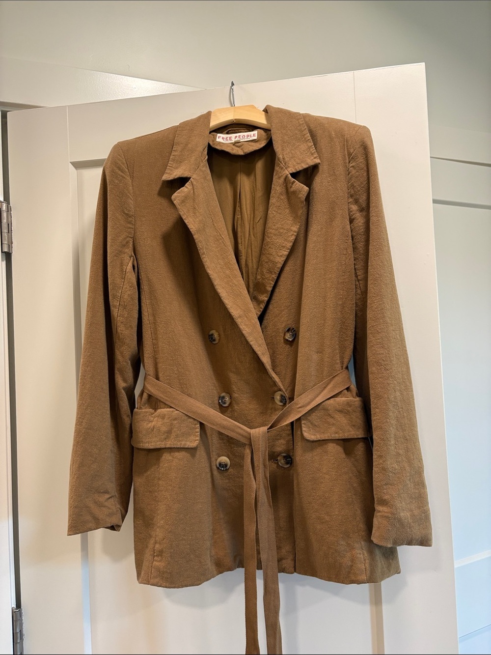 Free People Camel Color Linen Lined Jacket—BEAUTIFUL FABRIC & Style—EUC—Size S